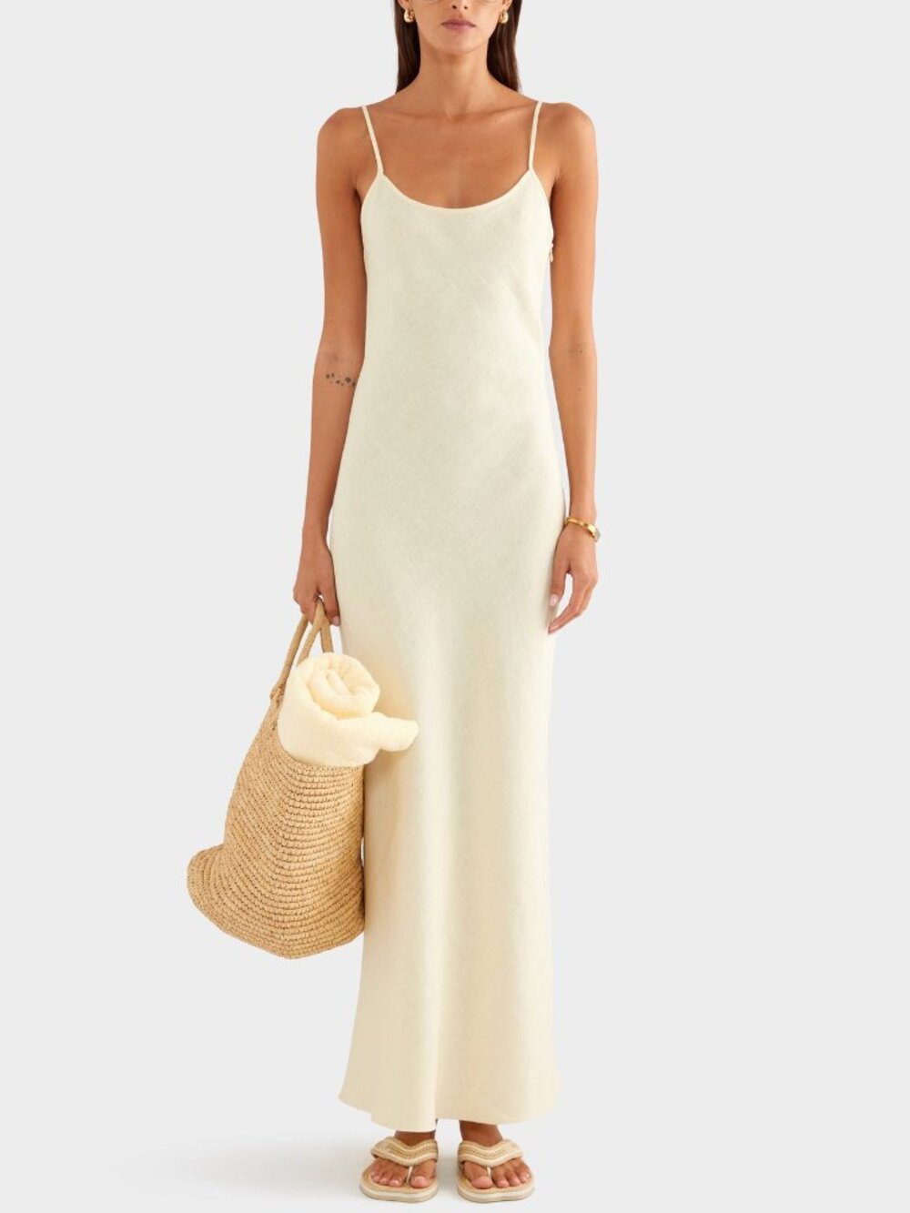 BEST NWT Venroy Linen Slip Maxi Dress - Buttercream Yellow Quiet Lux Vacation - Picture 2 of 7